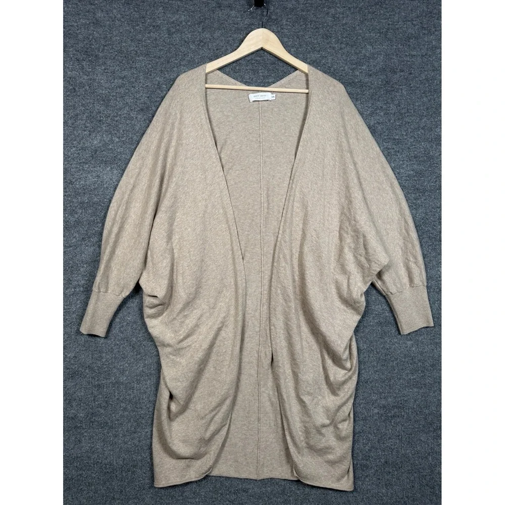 Mer‎ Sea OS Cardigan Tan Dolman Sleeves Cotton Cashmere Blend Open Front Preppy